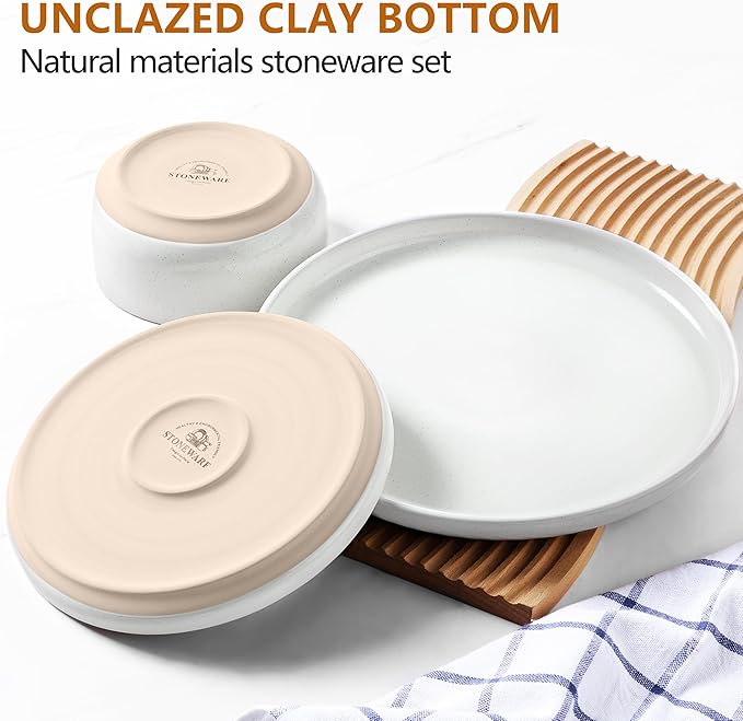 LIANYU 18-Piece Dinnerware Sets for 6, Stoneware Dinner Plates and Bowls, Kitchen Dining Dishes Set, Dishwasher & Oven Safe, Snowy White