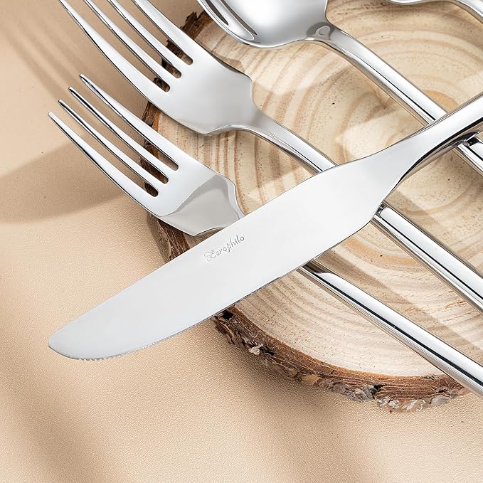 Silverware Set,Zerophilo Flatware Set with Hexagon Handle 20 Pieces 18/0 Stainless Steel Cutlery Set for 4 Mirror Polished,Dishwasher Safe