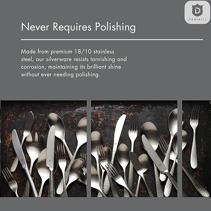 Hammered Silverware Set | Premium 18/10 Stainless Steel Flatware Service for 6 | Heavy-Duty & Dishwasher Safe | Built to Last (30-Piece, Marettimo Hammered)