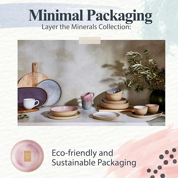 Portmeirion Minerals 8.7-Inch Low Serving Bowl, Rose Quartz - Stoneware from Recycled Clay, Handmade in Portugal, Reactive Glaze for a Unique Look, Microwave & Dishwasher Safe - Decorative Modern Bowl