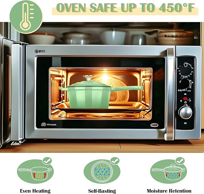 E-far Enameled Cast Iron Sauce Pan, 2 Quart Dutch Oven Saucepan with Lid, Small Sauce Pot for Cooking, Boiling, Healthy & Non Toxic, Induction & Oven Safe, Pistachio Green