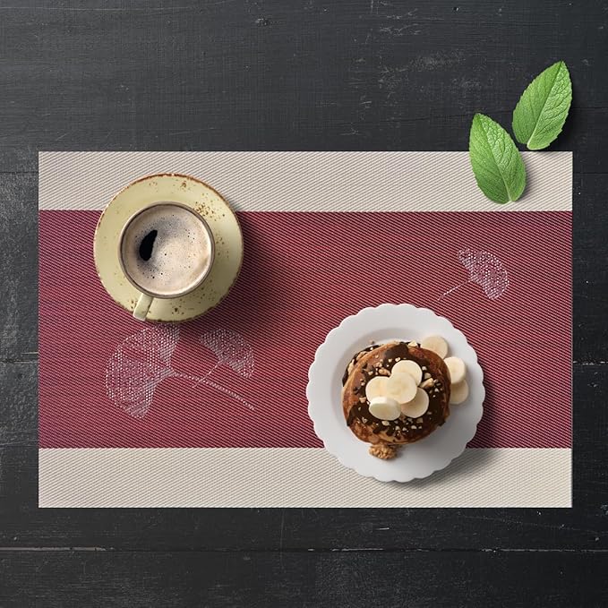 PIGCHCY Rustic Placemats Set of 6, Easy to Clean Placemats Washable Non-Slip Luxurious Durable Table Mats for Home/Dining Room Decoration (Red,18 X 12 inches)