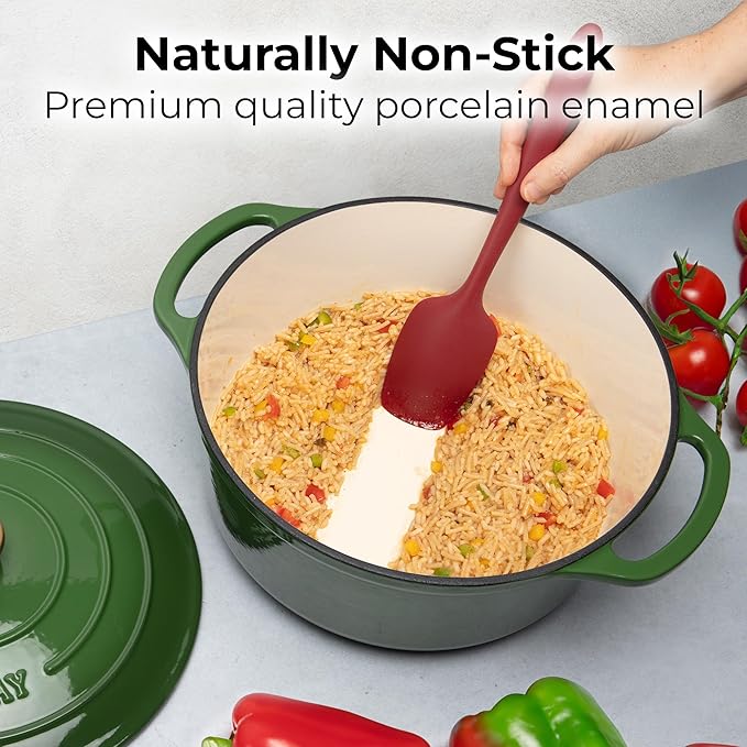 Zulay Kitchen 5 Quart Enameled Cast Iron Dutch Oven with Lid,Silicone Trivet & Heat Pad – Premium Durability & Oven Safe up to 500°F – Heavy Duty Cookware Perfect for Bread Baking, Stews, Braising & Roasting – Green