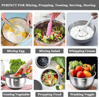 Wildone Mixing Bowls with Airtight Lids, 22 PCS Stainless Steel Mixing Bowls Set, 3 Grater Attachments, Measurement Marks & Non-Slip Bottom, Size 5, 4, 3, 2,1.5, 0.63QT, Ideal for Mixing & Prepping