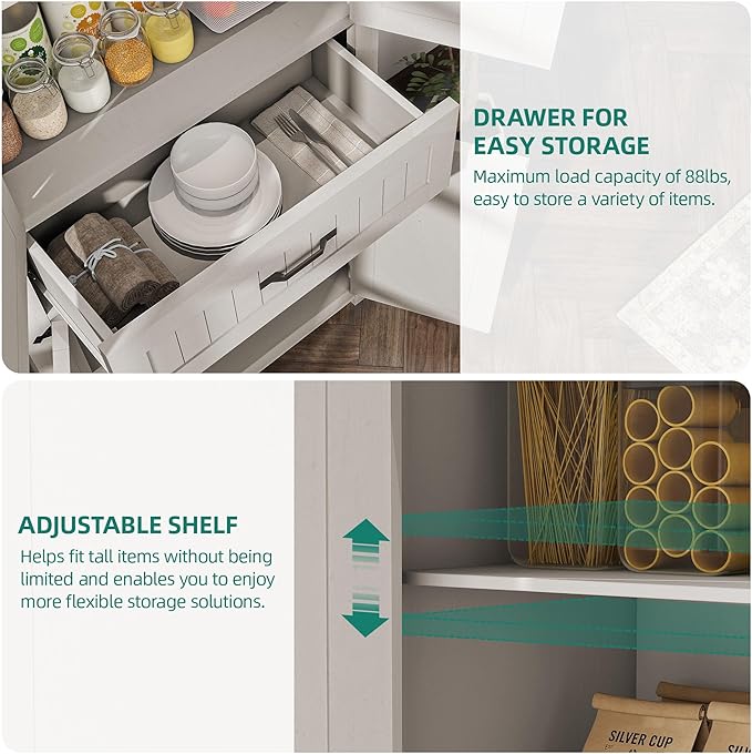 YITAHOME 72.6" H Farmhouse Kitchen Pantry Cabinet, Freestanding Tall Storage Cabinet with 4 Doors, Drawer and Adjustable Shelves, Tall Cupboard for Dining Room, Living Room, White Oak