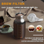 Cold Brew Coffee Maker Jar - 64oz Thick Glass Multipurpose Mason Pitcher Spout Lid with Handle & Stainless Steel Filter for Iced Coffee, Lemonade, Ice Tea, Homemade Fruit Drinks Container