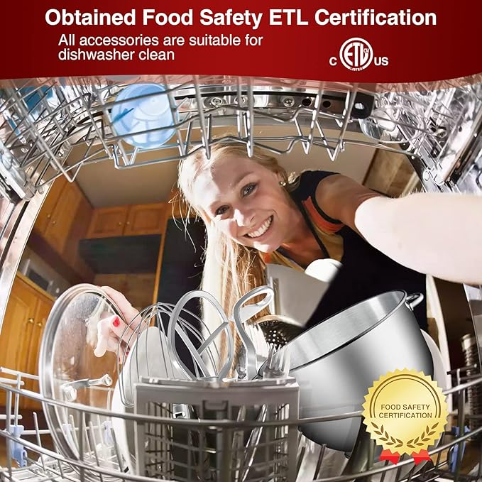 Stand Food Mixer, 6.5 Qt 660W, 6-Speed Tilt-Head , Kitchen Electric Mixer with Stainless Steel Bowl,Dough Hook,Whisk, Beater, Egg white separator (6.5-QT, Red)