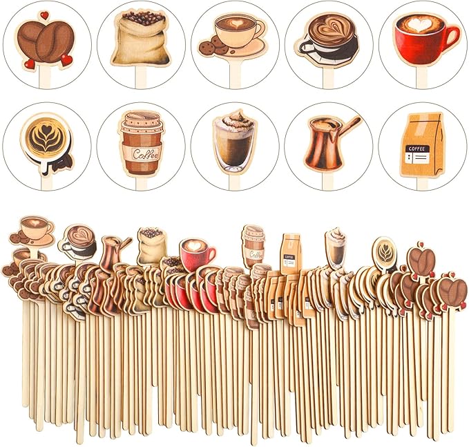 Jinei 120 PCS Coffee Stirrers Stir Sticks Natural Wooden Stir Sticks Disposable Drink Stirrers for Stirring Hot Chocolate Milkshake Restaurant Home Office(Coffee Style)