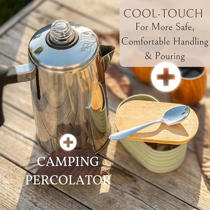 Mixpresso Stainless Steel Coffee Percolator Stovetop, 52 oz Classic Percolator Coffee Pot, Great For Camping Pot, 12 Cup Stove Top Espresso Maker, Cool-Touch Handle