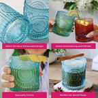 Kate Aspen Ribbed Retro Arch Floral Aqua Blue Drinking Glasses Set of 6, (10 oz) Vintage Glassware Set Cocktail Glass Set, Juice Glass, Water Cups | Great Hostess Gift & Gift for New Home Owners