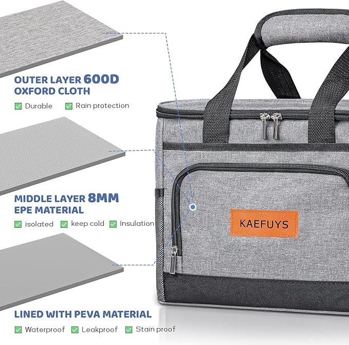 Insulated Cooler Bag for Men/Women 15L Soft Cooler Bag with Adjustable Shoulder Strap, Leakproof for Work, Camping, Travel, Picnic