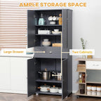 HOMCOM 72" Freestanding Kitchen Pantry Cabinet, Tall Storage Cabinet with 4 Doors, Drawer and Adjustable Shelves for Dining Room, Gray