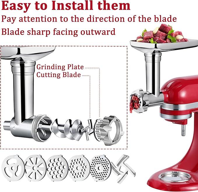 Meat Grinder Attachment and Meat Tenderizer Stapler Tool Compatible with All Kitchen Aid Stand Mixer Models Food Processing Accessories