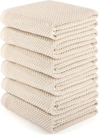 Large Kitchen Hand Towels,6 Pack Cotton Waffle Weave Dish Towel for Drying, Cleaning Cloth for Kitchen Dishes - Extra Absorbent and Soft - 16 x 28 inch (Cream-6 Pack)