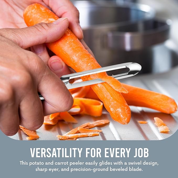 Linden Sweden Original Jonas Vegetable Peeler - Rust Resistant Silver Carrot and Potato Peeler with Ergonomic Handle for Safety and Control - Dishwasher Safe and Compact - Made In Sweden - 6.5in