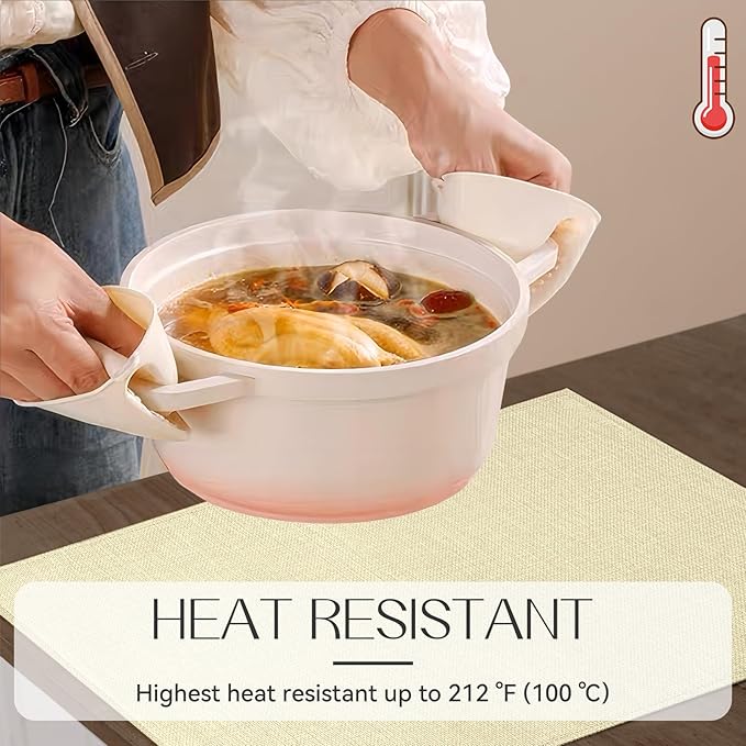 Romanstile Cloth Placemats Set of 4-12 x 18 Inch, Heat Resistant Double Layered Thickened Burlap Place Mats, Washable Linen Farmhouse Table Mats for Kitchen/Dining/Party/Outdoor, Cream