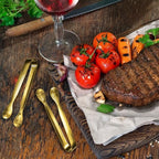 JCREN 12 Pcs Serving Tongs, Small Serving Utensils for Parties Catering Gold Tongs, Food-Grade 304 Stainless Steel Mini Appetizer Tongs for Tea Party Coffee Bar, 4 Inches - Gold