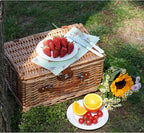 Wicker Picnic Basket for 2, Handmade Willow Hamper Basket Sets 2 Person Picnic Basket with Utensils Cutlery Perfect for Picnic, Camping