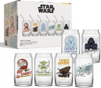 JoyJolt Star Wars Retro Vintage Collection 16.9oz Glass Tumblers - Featuring Darth Vader, R2D2, Yoda, Chewbacca, Red Leader, Jawa - Original Trilogy Drinkware, Set of 6 with Glass Straws