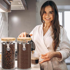 Glass Storage Jars Set Elegant Containers with Airtight Bamboo Lids, Perfect for Kitchen Organization - Flour, Rice, Pasta, Sugar, Coffee Beans, Accessories Included (Coffee Jar x 2)