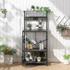 SUPERJARE Kitchen Bakers Rack with Power Outlet, Coffee Bar Table 4 Tiers, Kitchen Microwave Stand with 6 S-Shaped Hooks, Storage Shelf Rack for Spices, Pots and Pans - Charcoal Gray