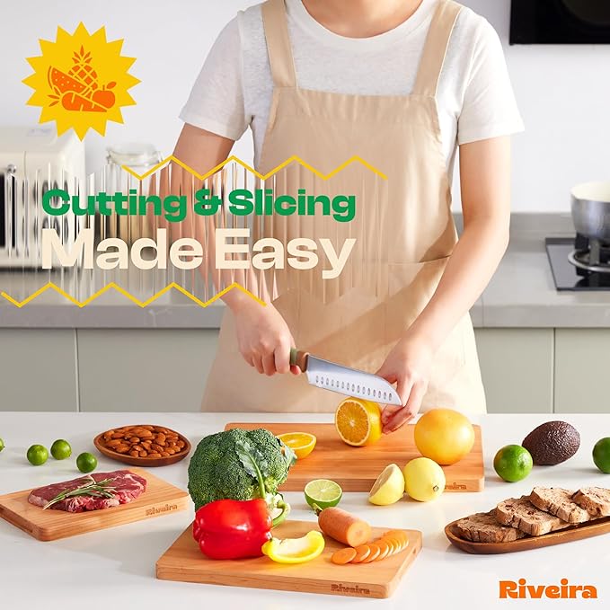 Riveira Cherry Wood Cutting Board – Versatile And Durable: Set Of 3 Pcs Rectangular Wooden Cutting Board – Natural Wooden Cutting Boards For Kitchen – Complete Cherry Wooden Chopping Board