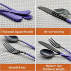 20 Piece Black and Purple 18/0 Flatware Utensil Set for 4, Include Dinner Knife,Dinner Forks,Dinner Spoons,Salad Forks,Teaspoons,Silverware Set for 4, Dishwasher Safe