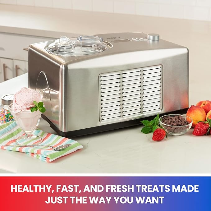 Total Chef Automatic 2-in-1 Ice Cream &Yogurt Maker Machine - Serve Soft, Creamy Sorbet, Gelato, Tasty homemade Instant Treats With No Salt & Prefreezing, Built-In Compressor 1.6Qt Stainless Steel