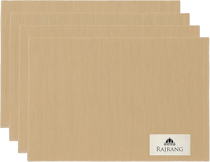 Cloth Placemats Set of 4, Cotton Blend Durable Layered Table Mats, Non-Slip Wrinkle Free Place Mats for Dining Table, Easy to Clean (Croissant Brown, 13x19 Inch)