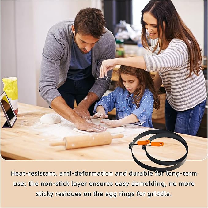 4 Pcs 6" Egg Ring 8" Pancake Mold Stainless Steel Non-stick Omelette Ring with Silicone Handle Egg Mold for Breakfast Sandwiches (Silicone Oil Brush Eggs Strainer)