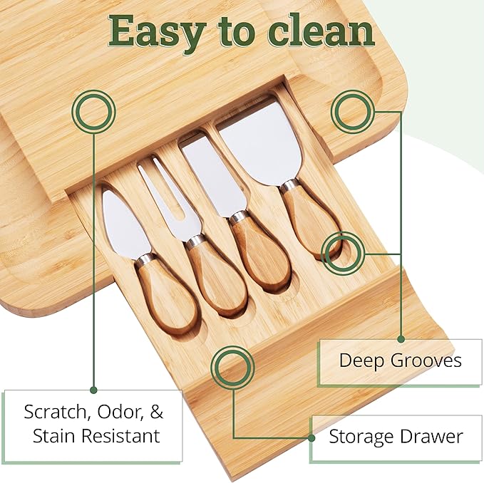 Charcuterie Board Gift Set, Bamboo Cheese Board With Cutlery, Includes Stainless Steel Serving Utensils, Cheese Platter and Serving Tray, Suitable for Wedding, Gift for Couples, and Housewarming Gifts