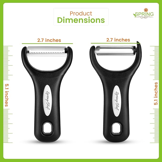 Spring Chef Premium Y & Vegetable Julienne Peeler Set for Kitchen with Stainless Steel Sharp Blades - Carrot Peelers with Comfortable Handles - Perfect for Zucchini, Cucumber, Papaya, Potato - Black