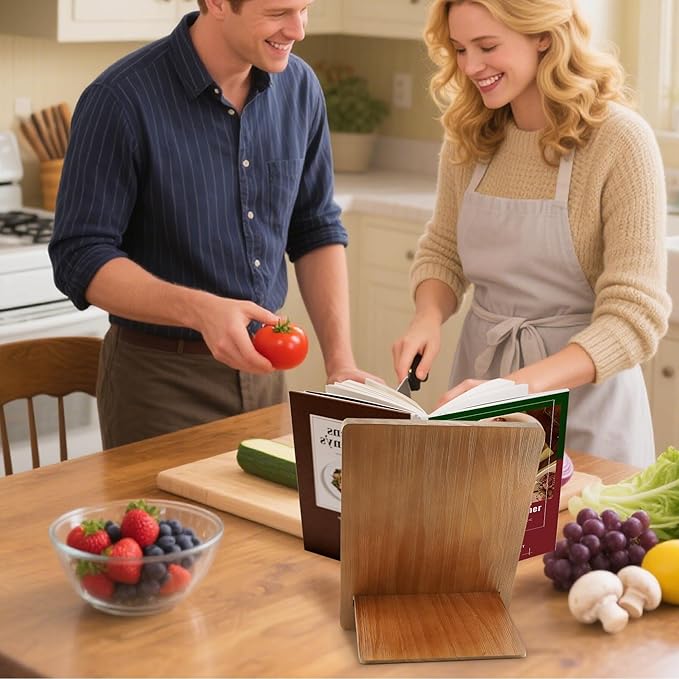 Wood Cookbook Stand Cookbook Holder: Kitchen Adjustable Cookbook Holder Recipe Stand for Counter Brown