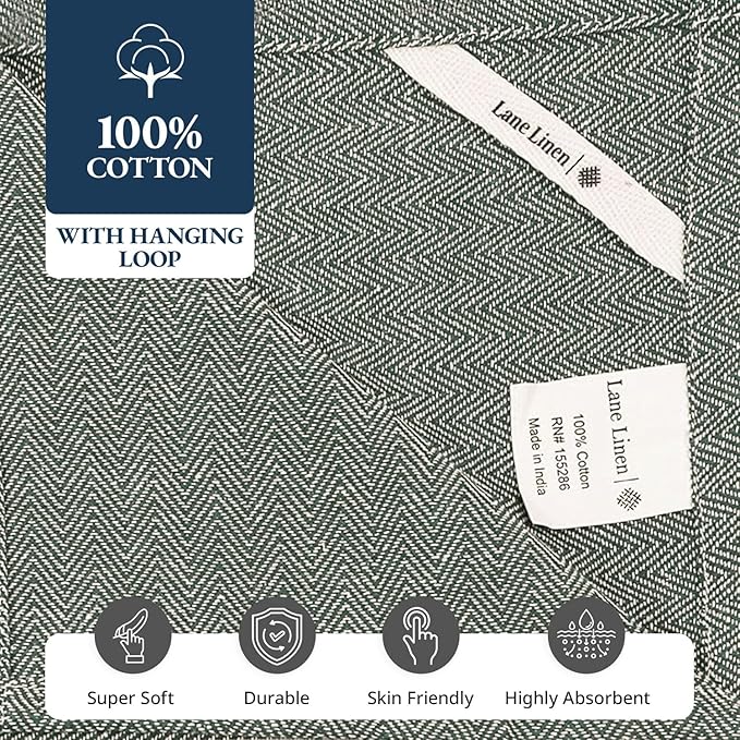 LANE LINEN Kitchen Towels Set - 100% Pure Cotton Dish Towels for Kitchen, Super Absorbent Kitchen Hand Towel, Tea Towels, Soft & Durable Dish Cloths, Pack of 12 – 14”x25”, Olive