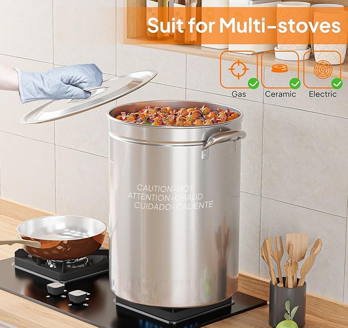 ROVSUN 44-Quart Stainless Steel Turkey Fryer & Seafood Boil Pot with Basket, Lid & Hook, Large Stock Pot for Outdoor Cooking of Turkey, Crawfish, Crab, Lobster & Shrimp