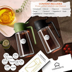 YARRAMATE 2Pcs 16oz/470ml Glass Olive Oil Sprayer for Cooking with Stickers, 2 in 1 Oil Dispenser for Kitchen Gadgets, Food Grade Premium Spray Bottle for Salad, BBQ (Black&OliveGreen)