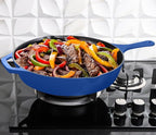Utopia Kitchen Saute Frying Pan 12 Inch, Cast Iron Chefs Pan, Pre Seasoned Cast iron Skillet With Lid, Safe Grill Cookware for Indoor & Outdoor Use, Blue