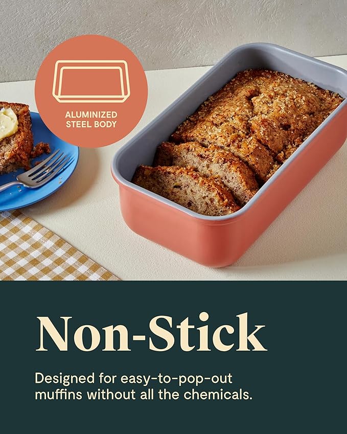 Caraway Non-Stick Ceramic 1 lb Loaf Pan Duo - Naturally Slick Ceramic Coating - Non-Toxic, PTFE & PFOA Free - Perfect for Pound Cakes, Breads, & More - Navy