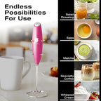 Bean Envy Milk Frother Handheld for Coffee - Electric Hand Blender, Mini Drink Mixer Whisk & Coffee Foamer Wand with Stand for Lattes, Cappuccino, Matcha and Hot Chocolate - Kitchen Gifts - Raspberry