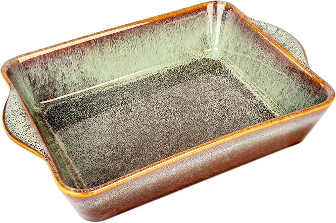 Rectangular 10 x 8 Casserole Dish, 2 Qt Ceramic Au gratin Baking Dish with Handles, Or for mixing, salad, pasta plate, Best gift for those who love baking, Microwave, Oven safe