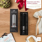 Electric Salt and Pepper Grinder - Battery Operated Stainless Steel Pepper Mill with Light (Black) - Automatic One Handed Operation - Electronic Adjustable Shaker - Ceramic Grinder
