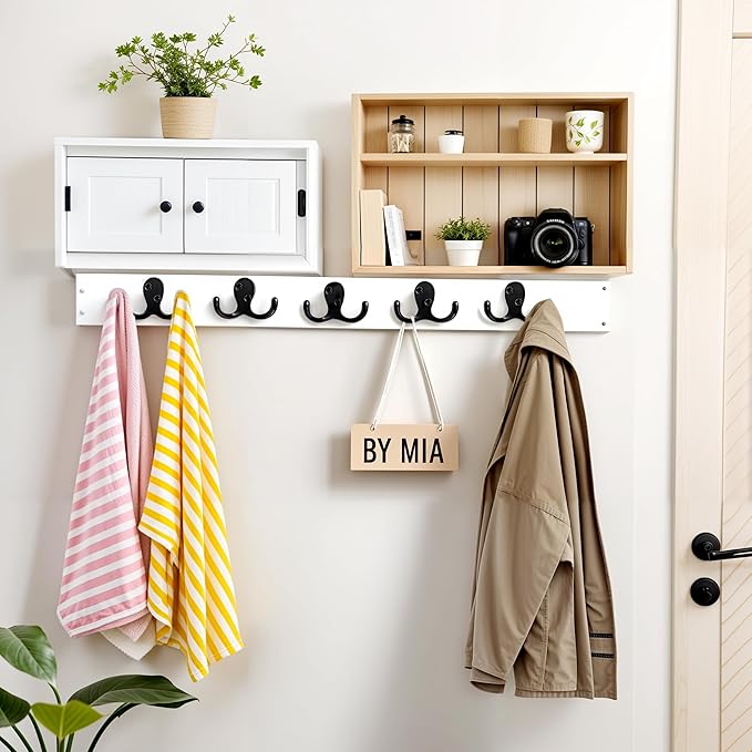 Coat Hooks Wall Mount Heavy-Duty - 8-Pack Double Prong Metal Wall Hook for Living Room, Bedroom, Bathroom, Kitchen, Closet, for Coat, Bag, Scarf, Towel, Hat, Key, Easy Installation (Black)