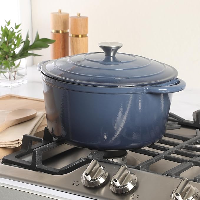 Gibson Home Addlestone 7 Qt Enameled Cast Iron Dutch Oven Pot with Lid – Round, Oven Safe to 500°F, Ideal for Bread Baking & Stews - Gradient Navy Blue