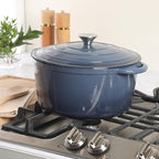 Gibson Home Addlestone 7 Qt Enameled Cast Iron Dutch Oven Pot with Lid – Round, Oven Safe to 500°F, Ideal for Bread Baking & Stews - Gradient Navy Blue