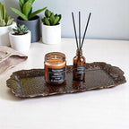 Alisveristime Small Ornate Metal Serving Tray – Ottoman Motif Decorative Tray (14.2" x 7.1", 10.8 oz) (Brown)