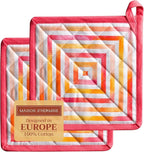 Maison d' Hermine Pot Holders Set 100% Cotton Heat Resistant Potholders 8" x 8" Hot Pads with Loop BBQ, Cooking, Baking, Grilling, Kitchen, Handling Hot Pans Spring/Summer (Pack of 2, Summer Maze)