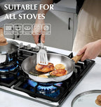 KOCH SYSTEME CS Stainless Steel Frying Pan Set with Lid, 8" & 10" & 12" Stainless Steel Pans Set with Heat-resistant Handle, Triply Base Induction Cooking Pans Set, Fast & Even Heat, Dishwasher Safe