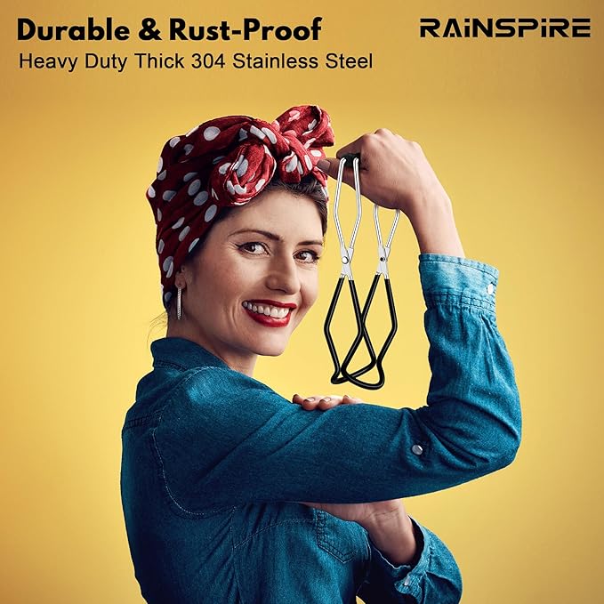 Rainspire Canning Jar Lifter, Canning Tongs Jar Lifter, Canning Tools, Canning Supplies for Home Kitchen, Stainless Steel, Black