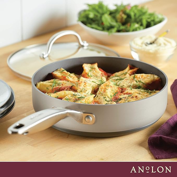 Anolon Achieve Hard Anodized Nonstick Sauté Pan with Lid, 3 Quart - Silver
