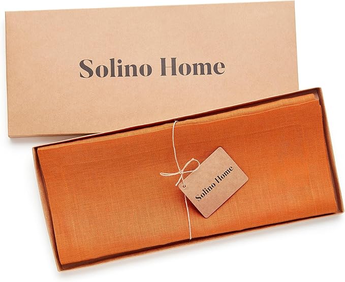 Solino Home Persimmon Orange Table Runner 132 Inches Long - 100% Pure Linen Extra Long Table Runner 14 x 132 Inch for Summer, Fall, Autumn, Halloween - Fete